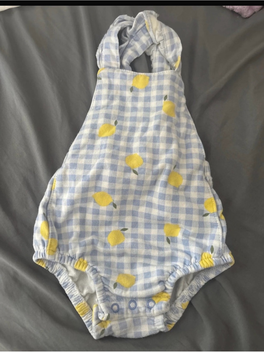 Baby Gingham Lemon Halter Romper - Blue & Yellow size 18 months